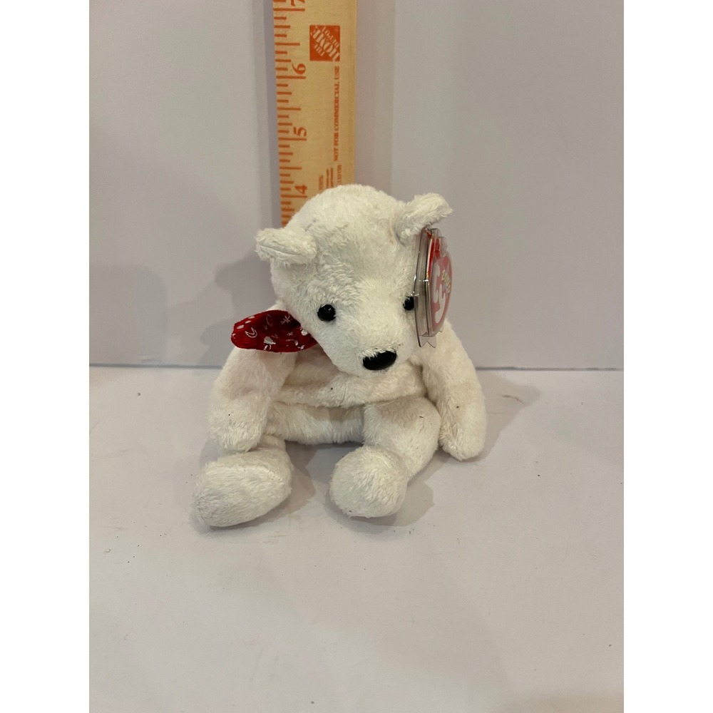 Ty Beanie Babies 2000 Holiday Teddy White Bear Red Snowflake Scarf Plush 6 inch
